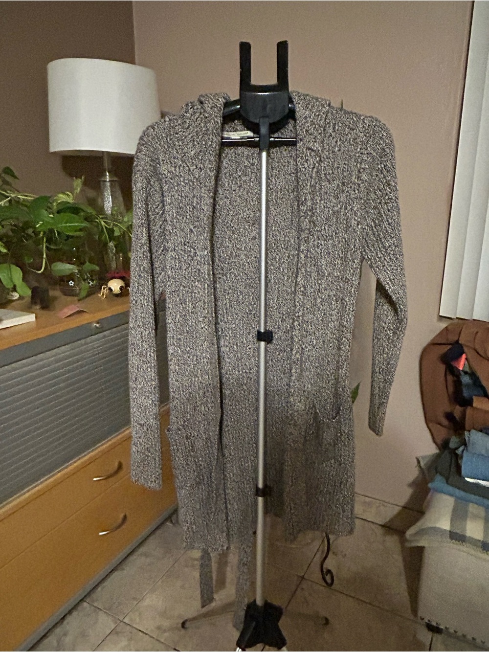 Cozy Hooded Open-Front brown Knit Sweater Cardigan